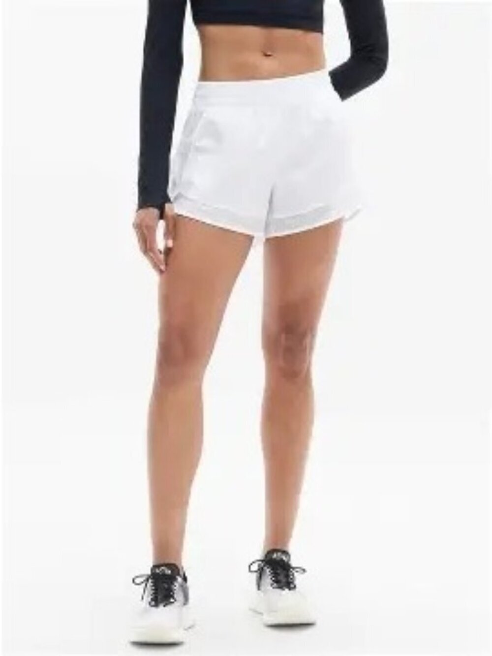 Athleta Mesh Racer Run Mid Rise 4" Shorts White Large